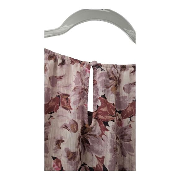 Lauren Conrad Womens XL Blouse Purple Floral Sheer Overlay Lined Keyhole Button - Picture 6 of 10